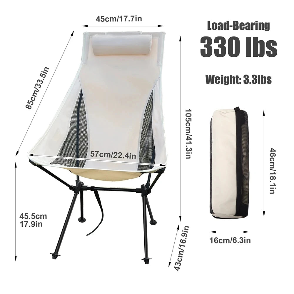 WESTTUNE Portable Folding Camping Chair with Headrest – Lightweight Aluminum Outdoor Chair